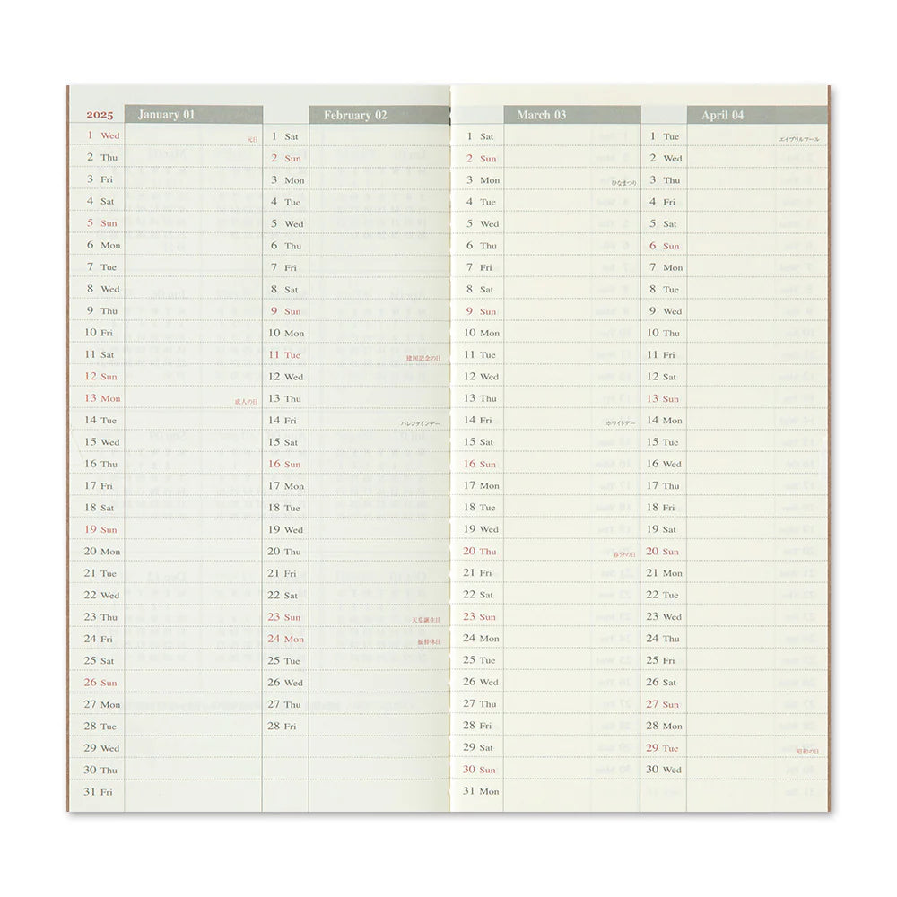 Traveler´s Company - Traveler´s Notebook Kalender 2025 - Ugentlig (vertikal)