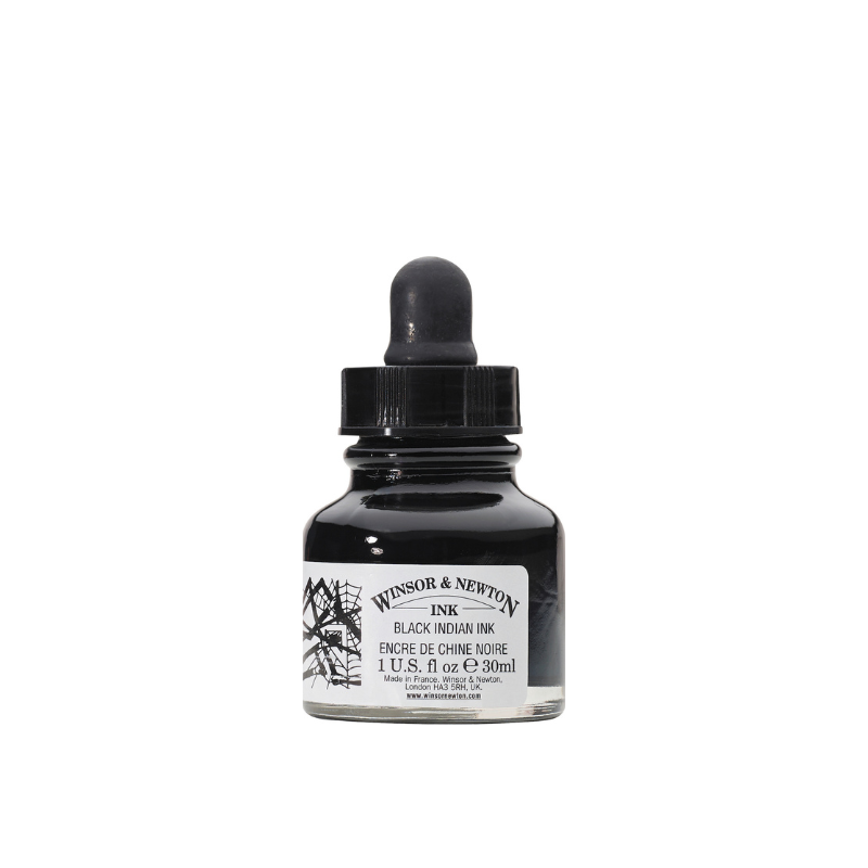 Winsor & Newton Drawing INK 030 30 ml. Black indian m/ pipette