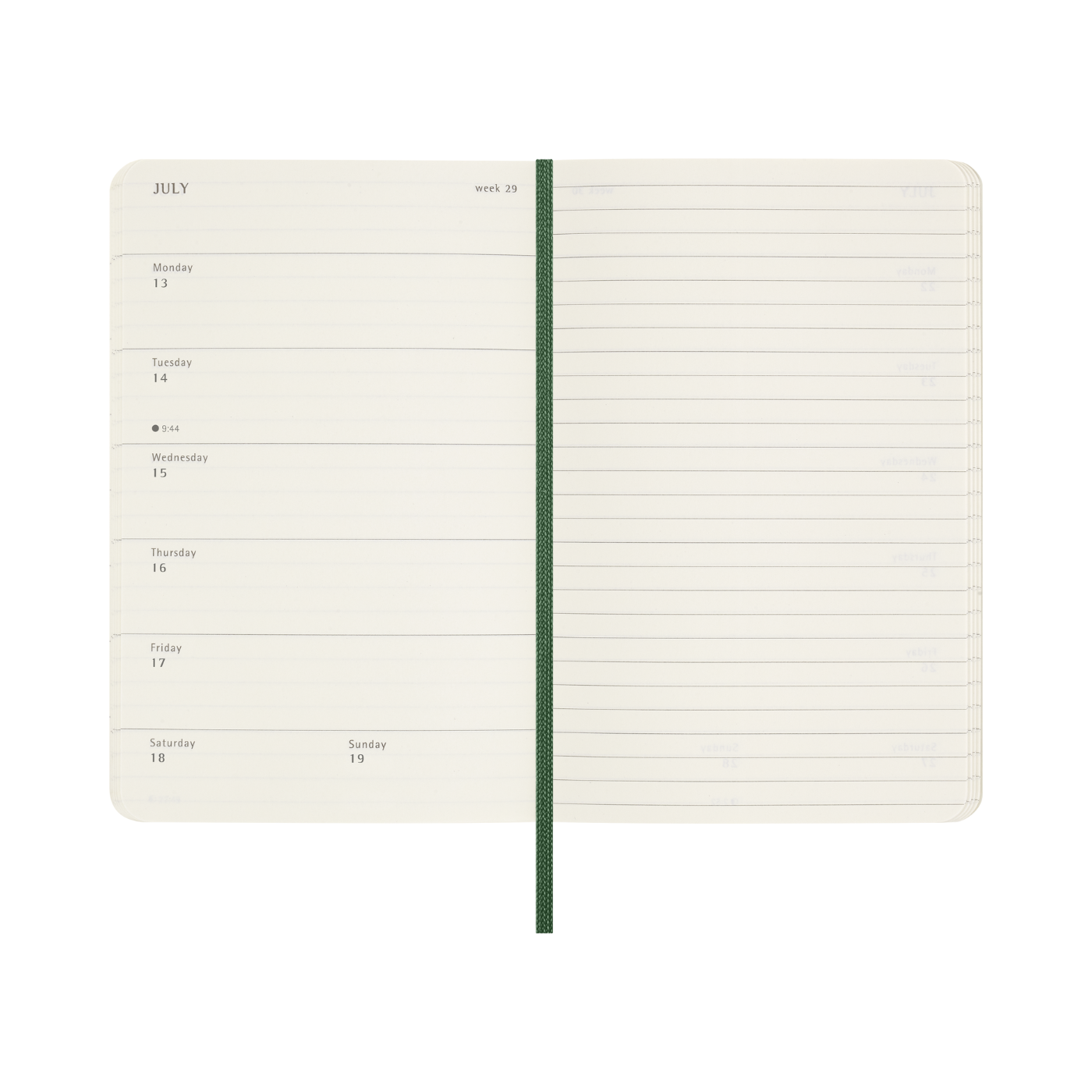 Moleskine Kalender Soft 12M Week Note Pocket Myrtle Green 2026