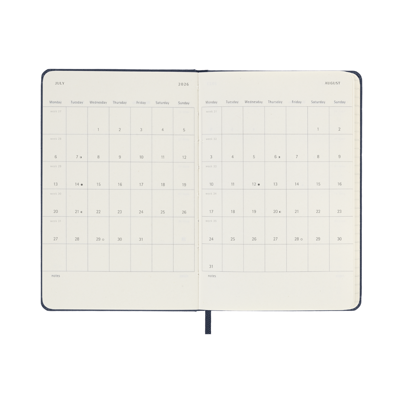 Moleskine Kalender Hard 12M Week Note Pocket Sapphire Blue 2026