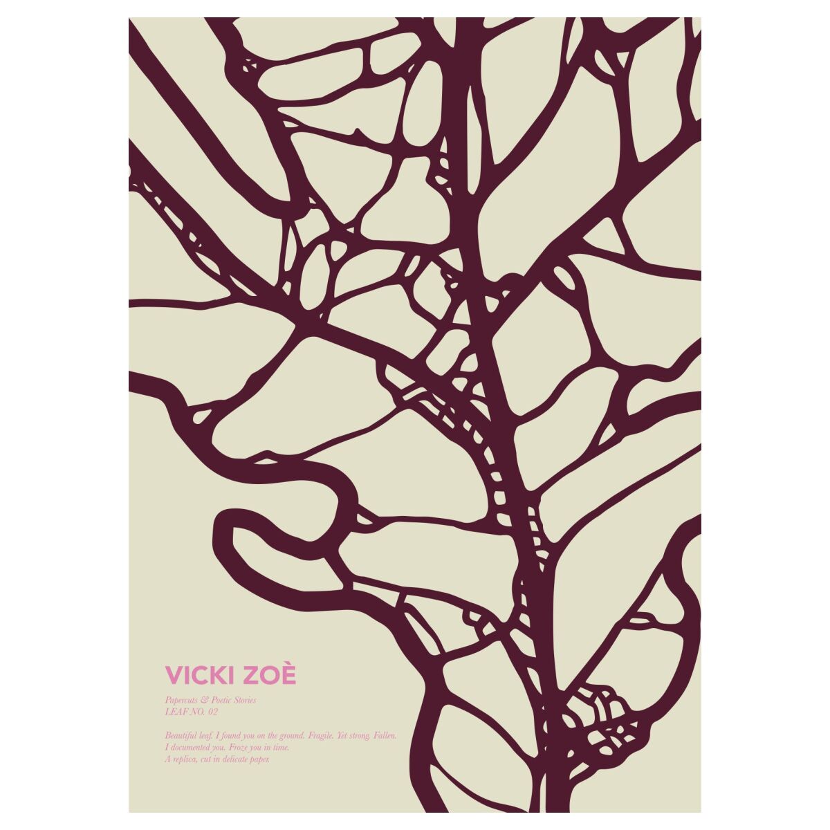 Vicki Zoé LEAF02 - Cream & Plum - Pink 50 x 70 cm