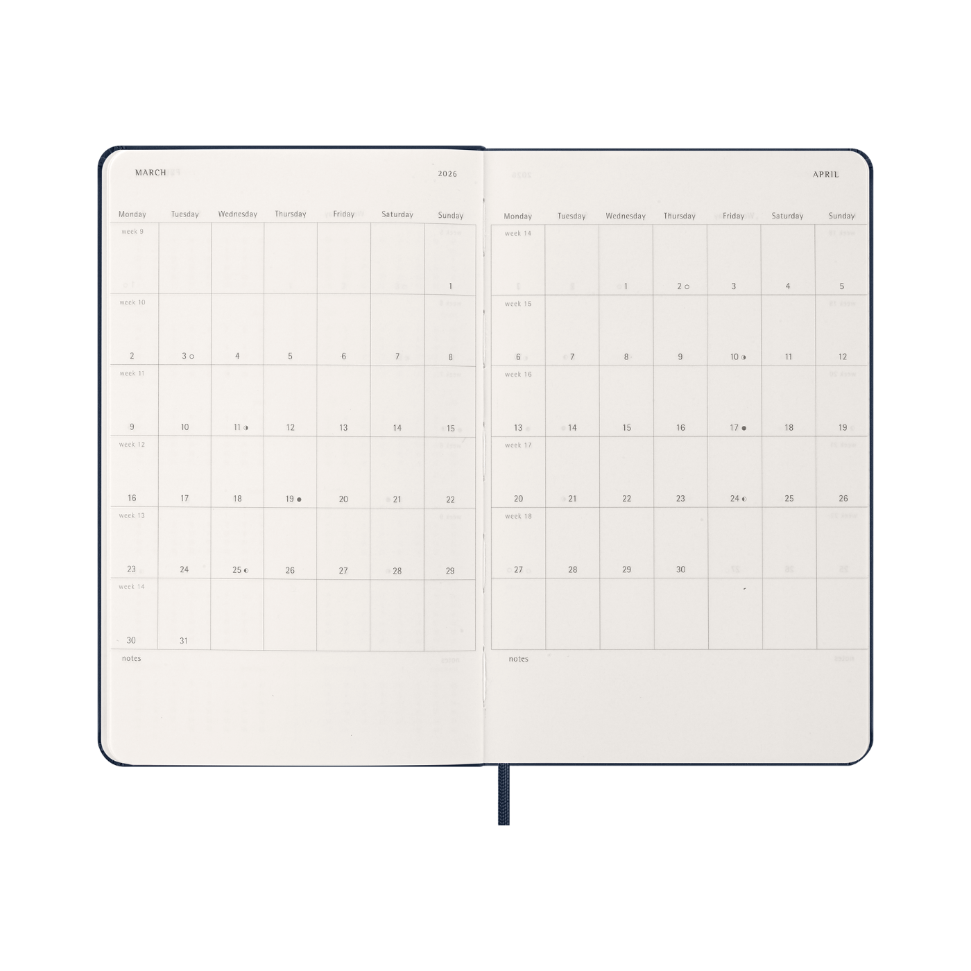 Moleskine Kalender Hard 12M Week Note Large Sapphire Blue 2026