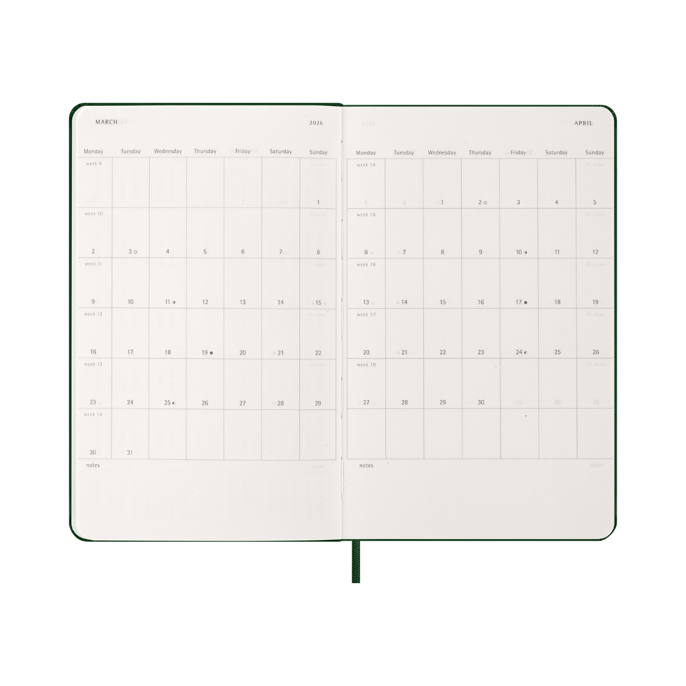 Moleskine Kalender Hard 12M Week Note Large Myrtle Green 2026