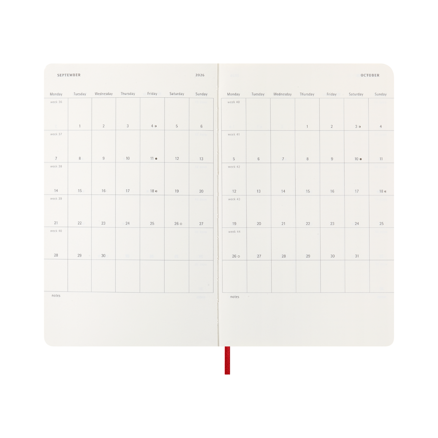 Moleskine Kalender Soft 12M Week Note Large Rød 2026