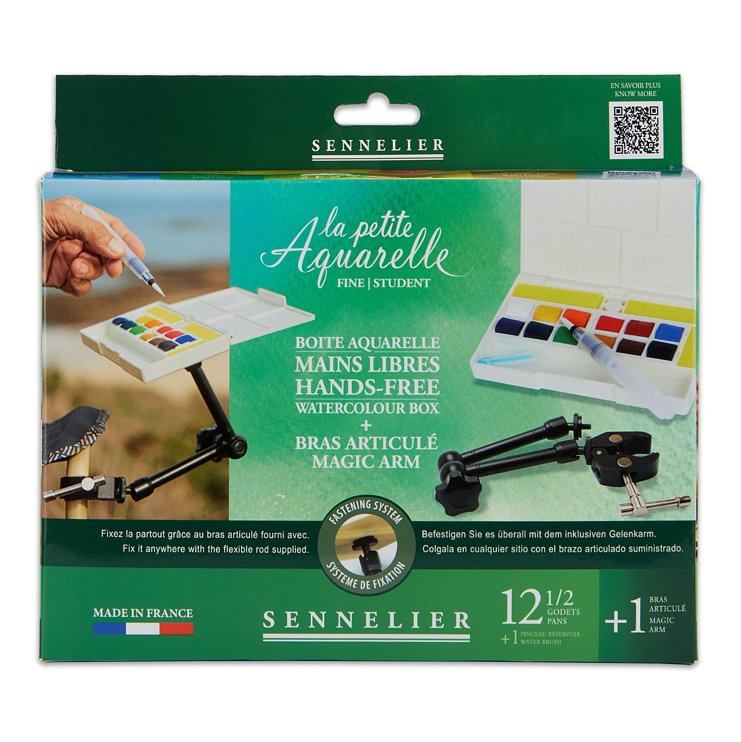 Sennelier aqua 1/2 pans sæt 12 stk. + ARM la petite Aquarelle HANDS FREE