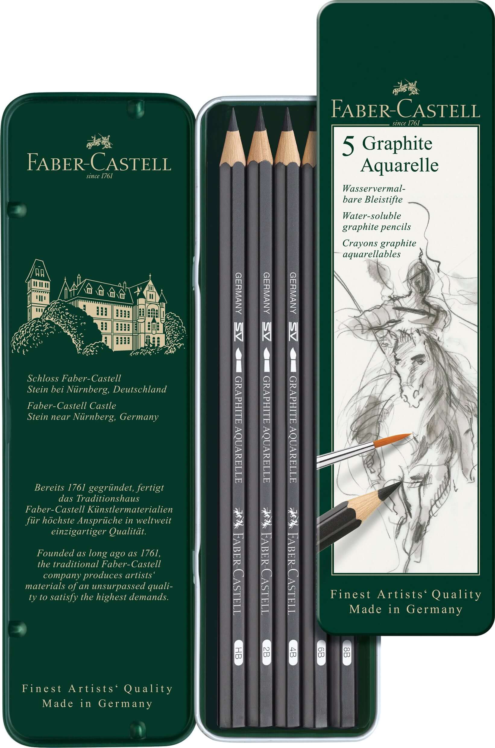 Faber-Castell Farveblyanter Faber-Castell graphite akvarel tinæske - 5 ass.