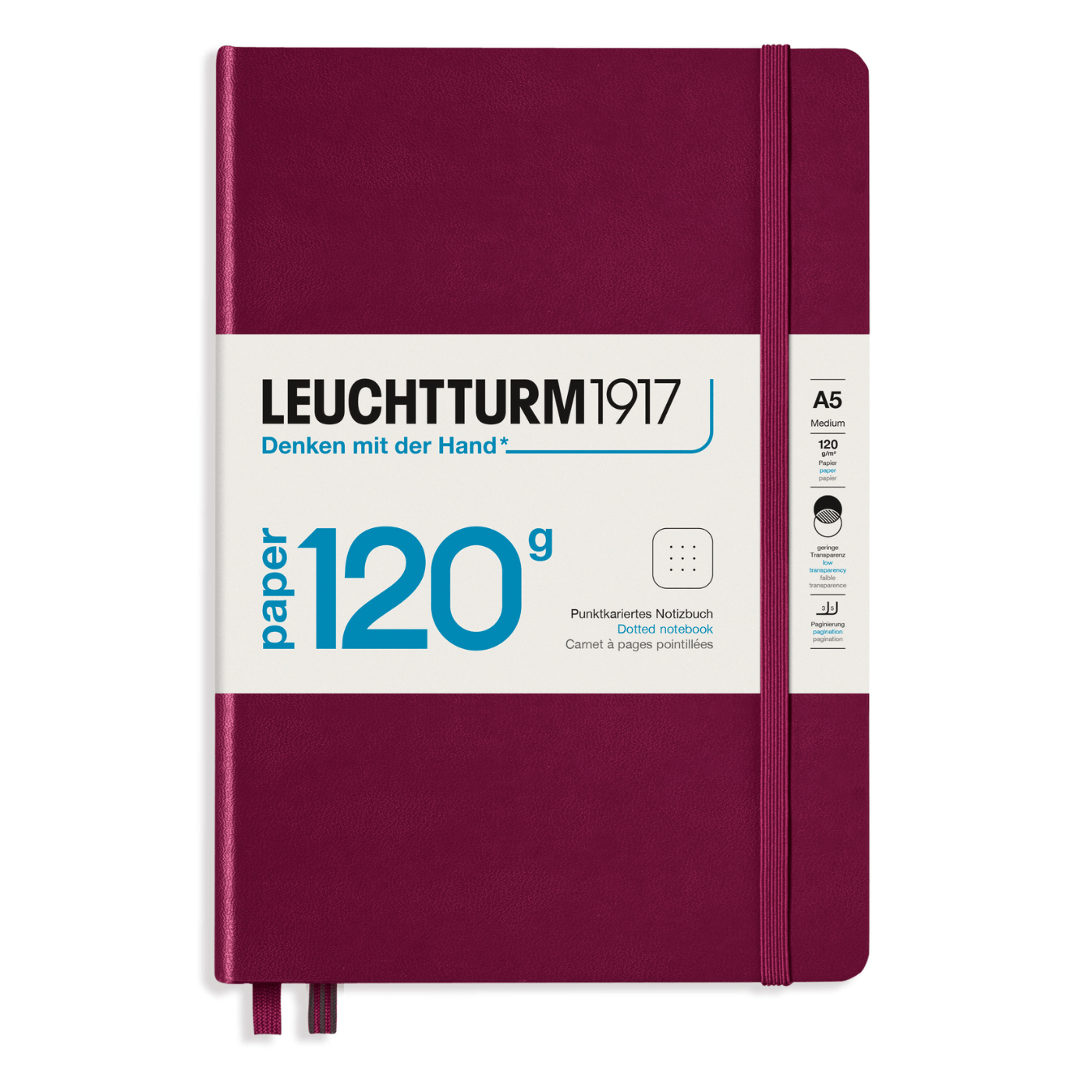 Leuchtturm 1917 Notesbog Leuchtturm1917 Paper 120g notesbog Hardcover A5 201 prikket Port Red