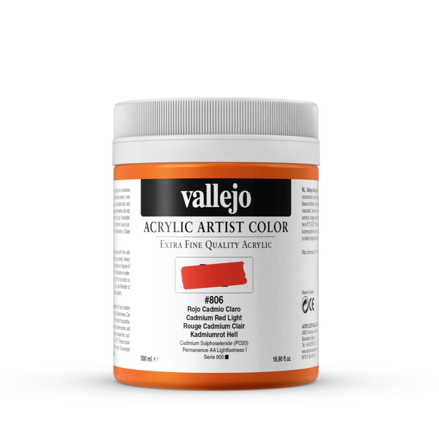 Vallejo Artist 500ml Cadmium Red Light