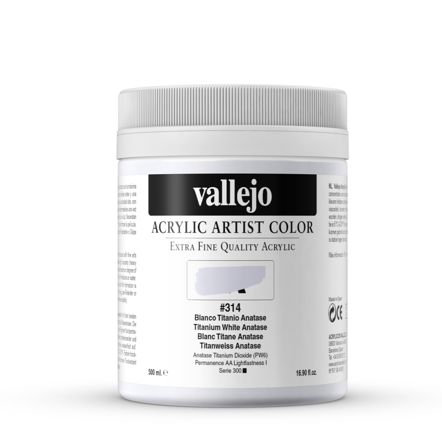 Vallejo Artist 500ml Titanium White Anatase